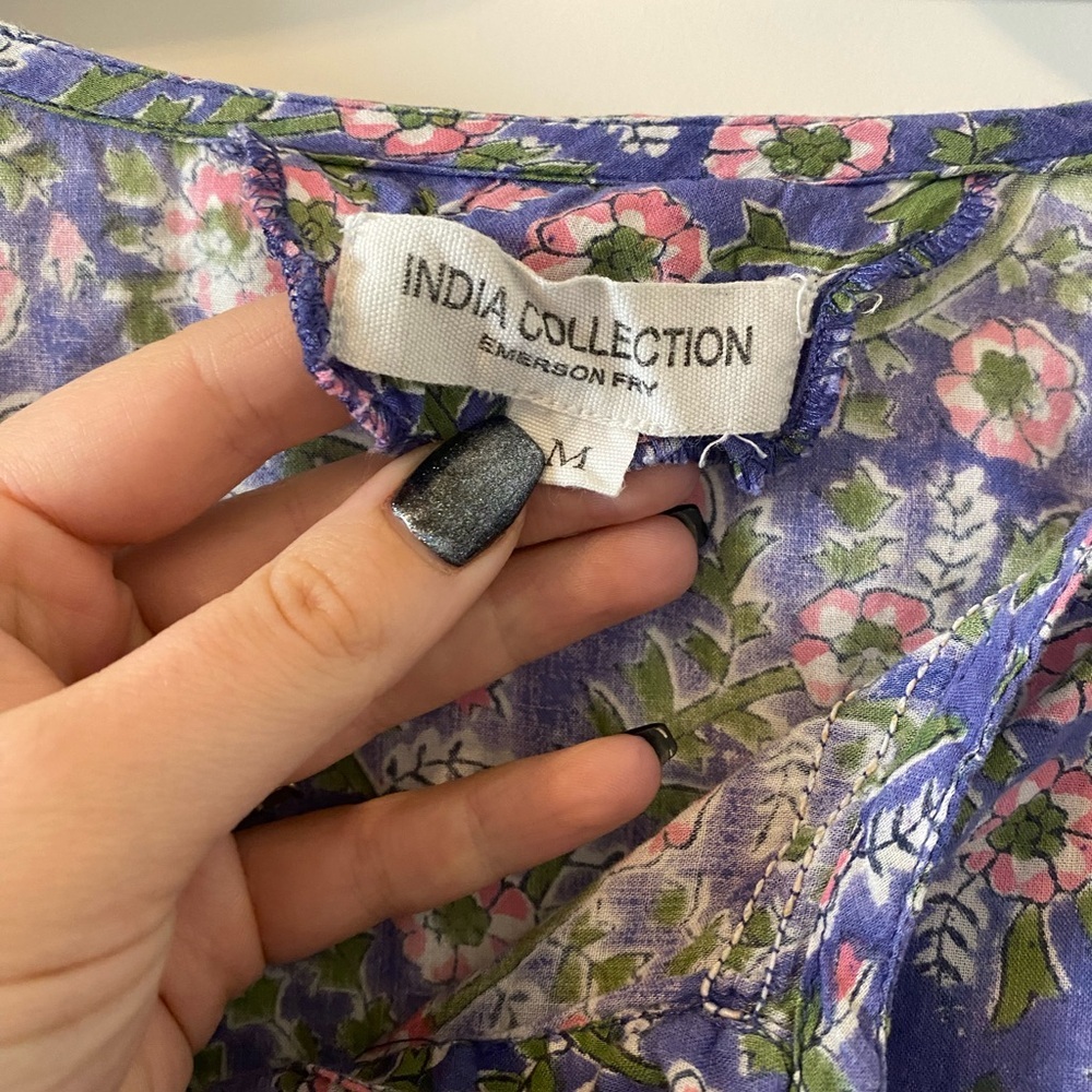 Emerson Frye India Collection Bardot Blouse in Iris Wildflower - Picture 4 of 7